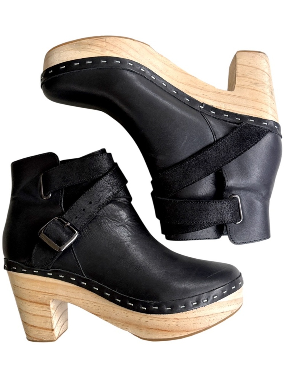 EUC Free People Leather Bungalow Clog Heeled Boots Black Size 9.5